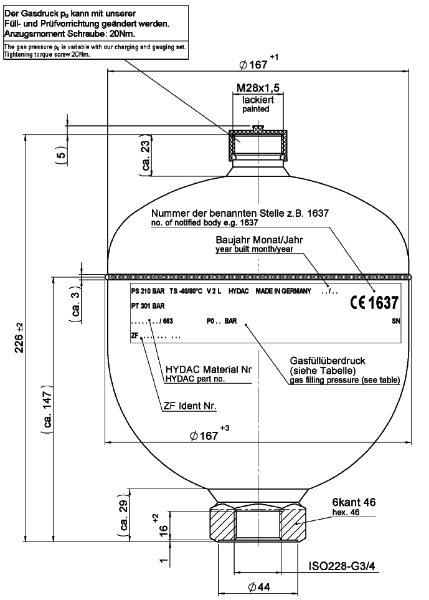 Bild på Membranackumulator SBO210-2,0E1/663U-210AK