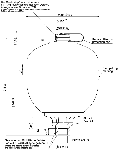 Bild på Membranackumulator SBO330-1,4E1/112U-330AB
