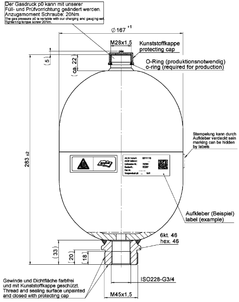 Bild på Membranackumulator SBO210-2,8E1/663U-210AB