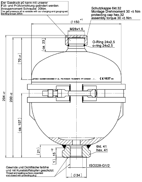 Bild på Membranackumulator SBO210-1,4E1/663U-210AK040
