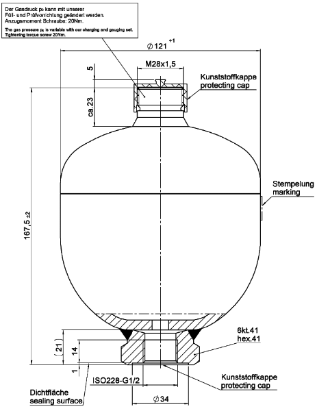 Bild på Membranackumulator SBO210-0,75E1/663U-210AK080