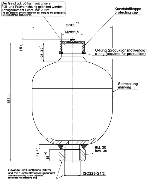 Bild på Membranackumulator SBO210-0,5E1/663U-210AK