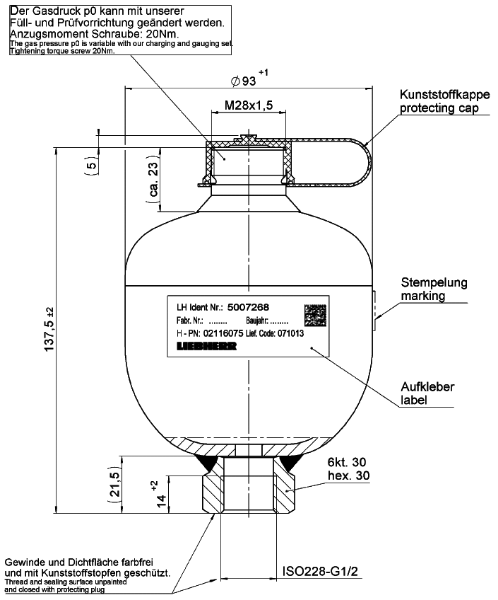 Bild på Membranackumulator SBO210-0,32E1/663U-210AK145