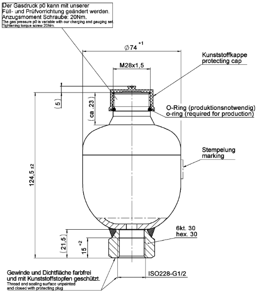 Bild på Membranackumulator SBO210-0,16E1/663U-210AK