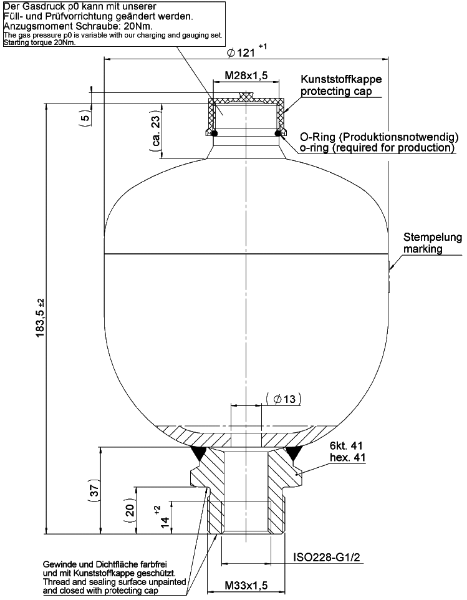 Bild på Membranackumulator SBO 210-0,75E1/663U-210AB070